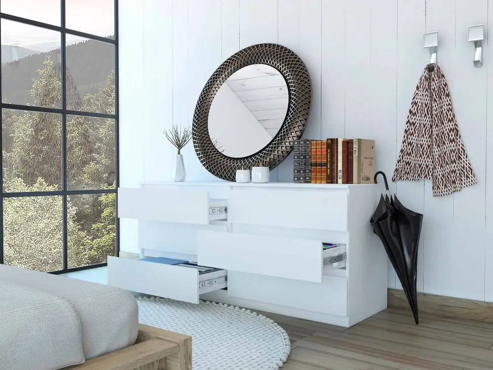 60" White Six Drawer Double Dresser HomeRoots