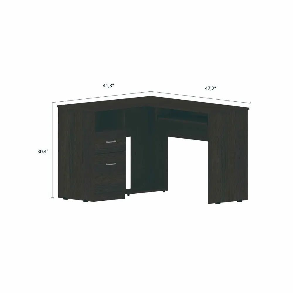 41" Black L Shape Computer Desk With Two Drawers - NOBLE HOME INTERIORS