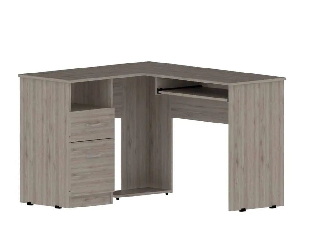 41" Light Gray L Shape Computer Desk With Two Drawers - NOBLE HOME INTERIORS