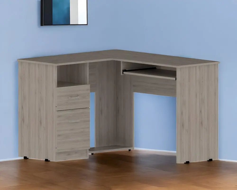 41" Light Gray L Shape Computer Desk With Two Drawers - NOBLE HOME INTERIORS