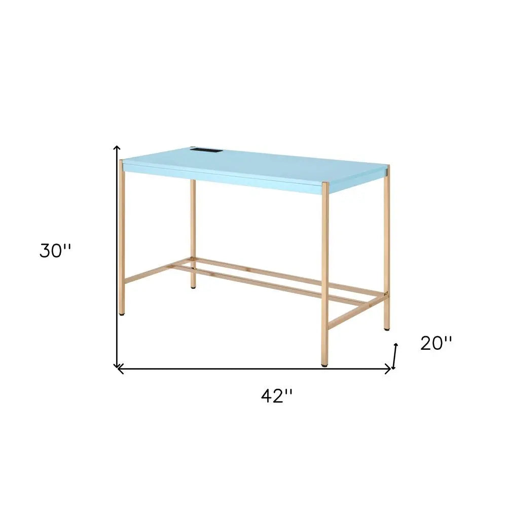 42" Baby Blue and Gold Writing Desk - NOBLE HOME INTERIORS