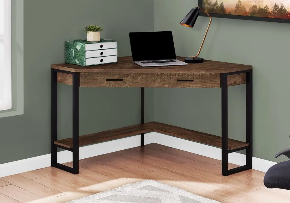 42" Brown and Black Corner Computer Desk - NOBLE HOME INTERIORS