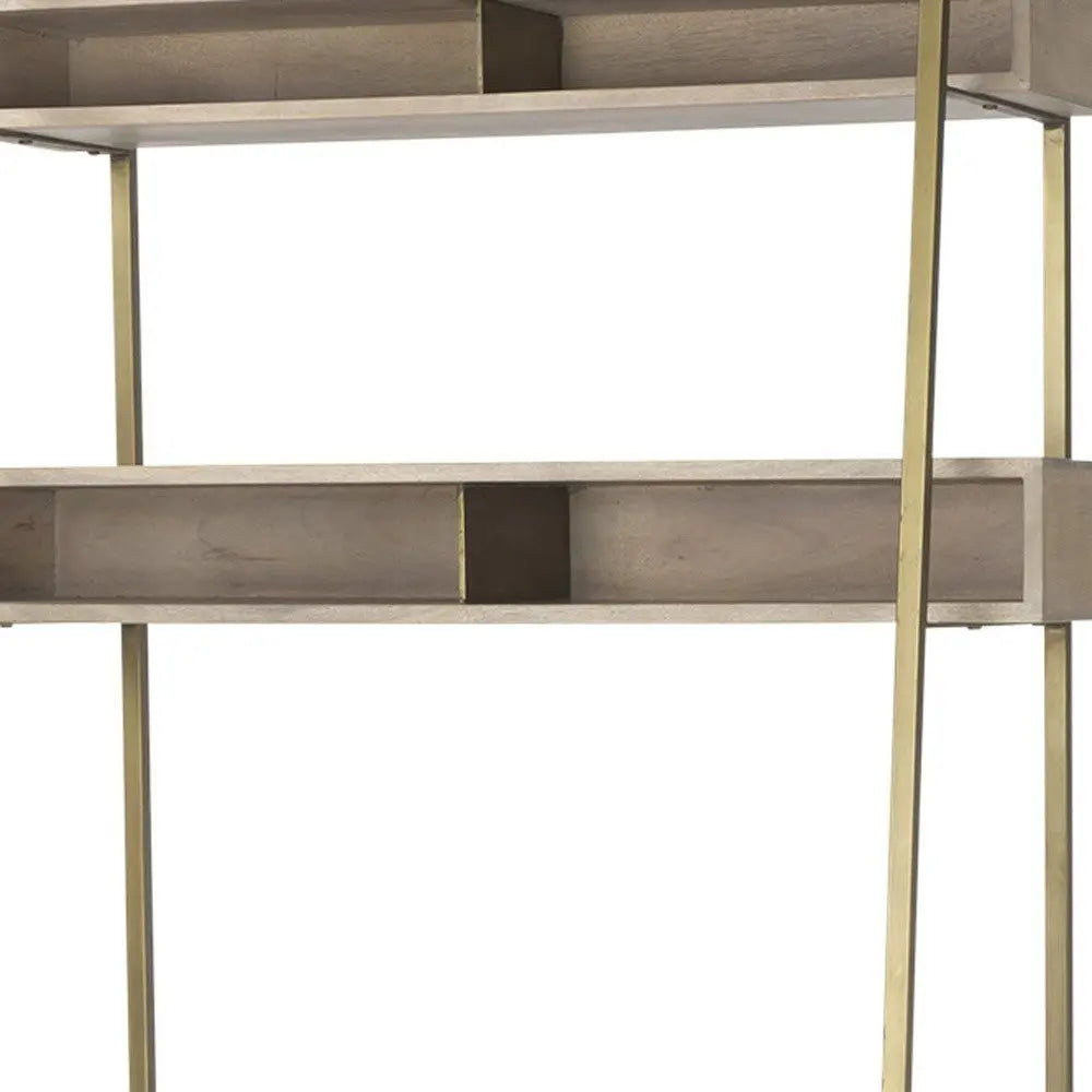 42" Brown and Gold Solid Wood and Metal Sled Ladder Desk - NOBLE HOME INTERIORS