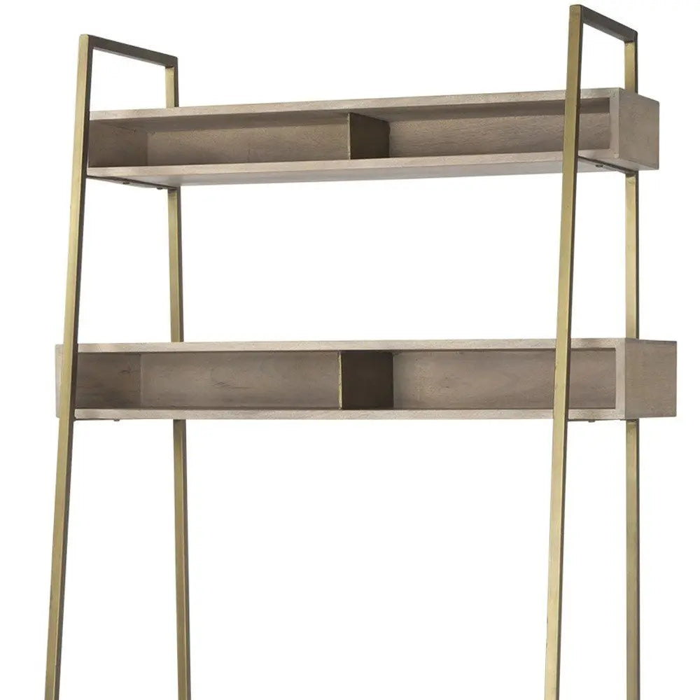 42" Brown and Gold Solid Wood and Metal Sled Ladder Desk - NOBLE HOME INTERIORS