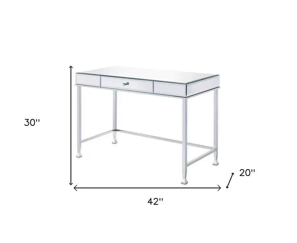 42" Clear and Silver Mirrored Writing Desk - NOBLE HOME INTERIORS
