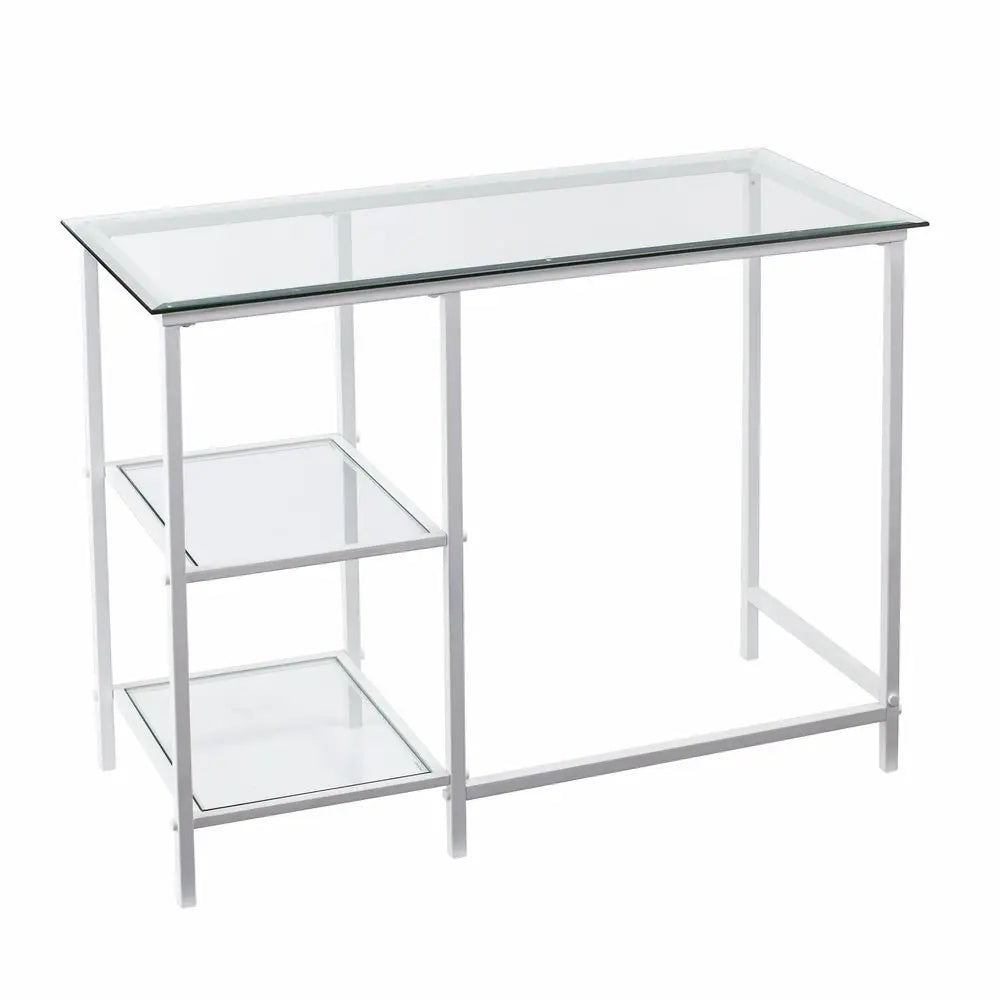 42" Clear and White Glass Writing Desk - NOBLE HOME INTERIORS