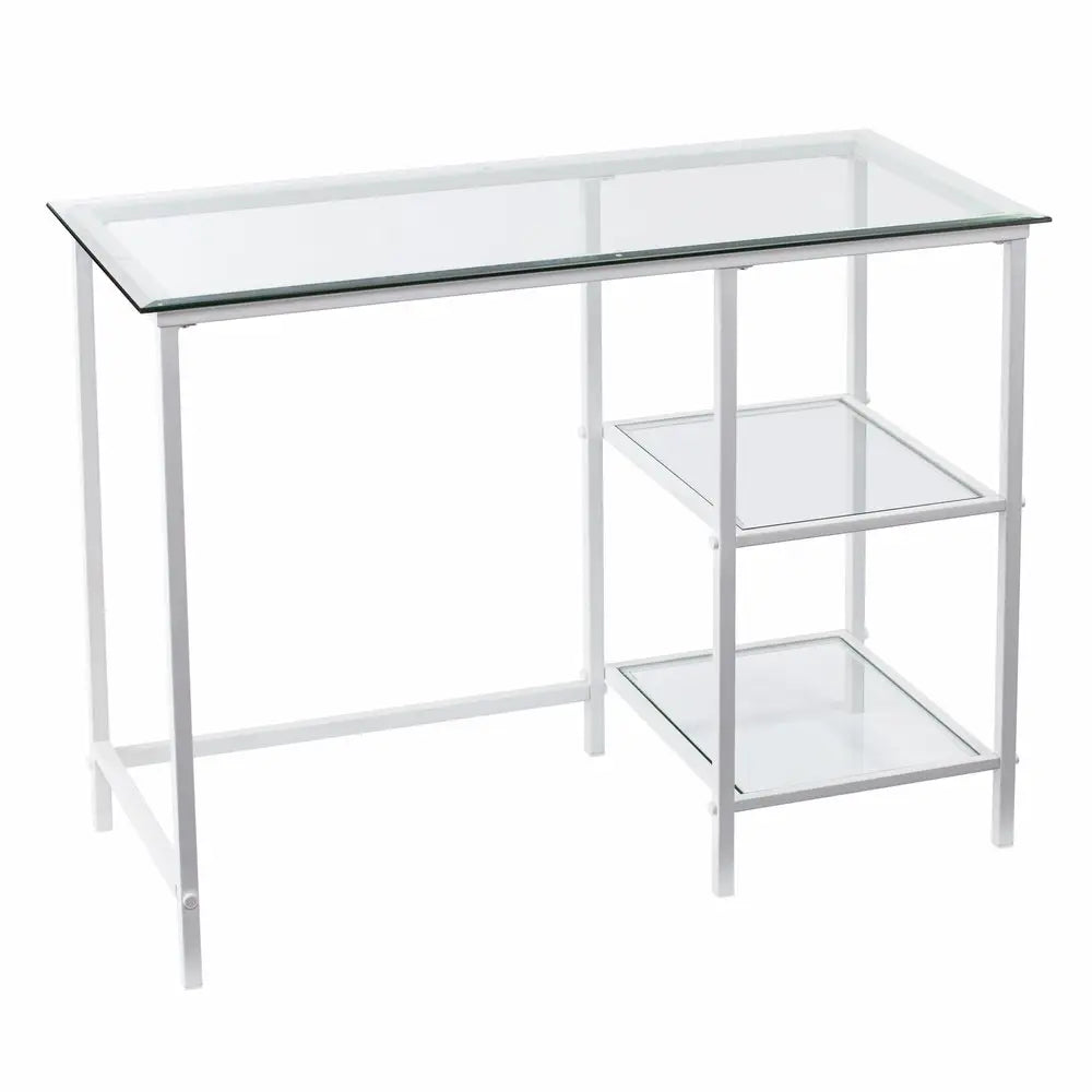 42" Clear and White Glass Writing Desk - NOBLE HOME INTERIORS