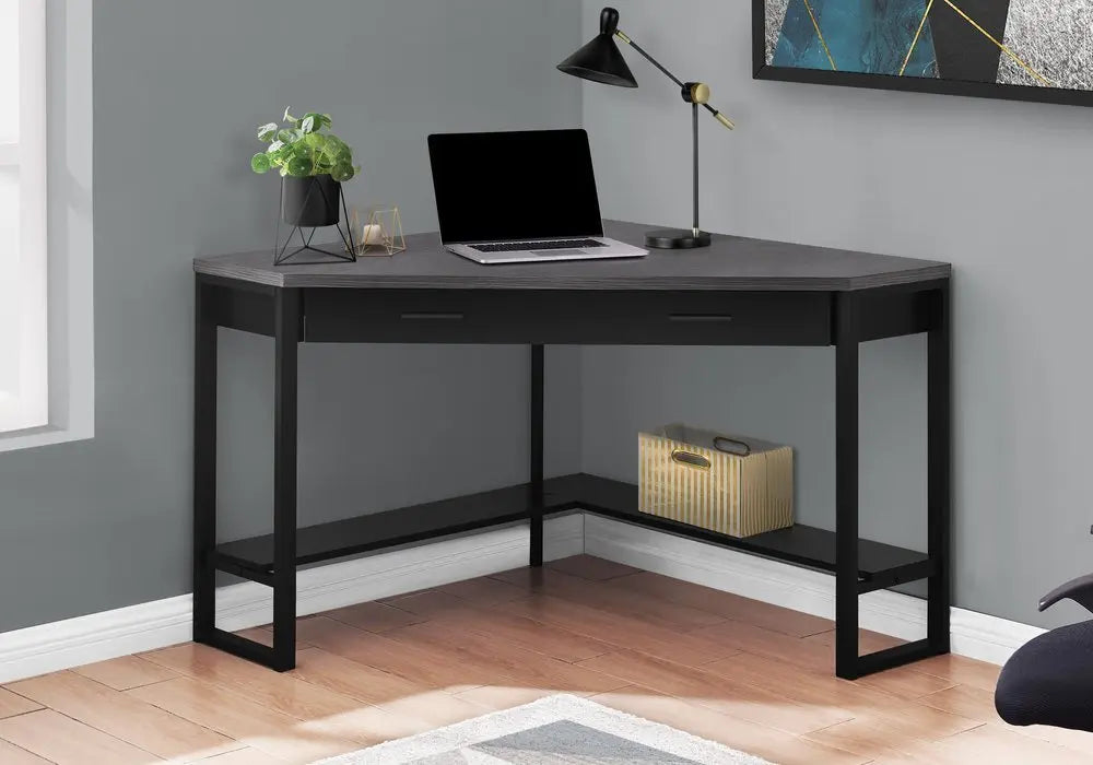 42" Gray and Black Corner Computer Desk - NOBLE HOME INTERIORS