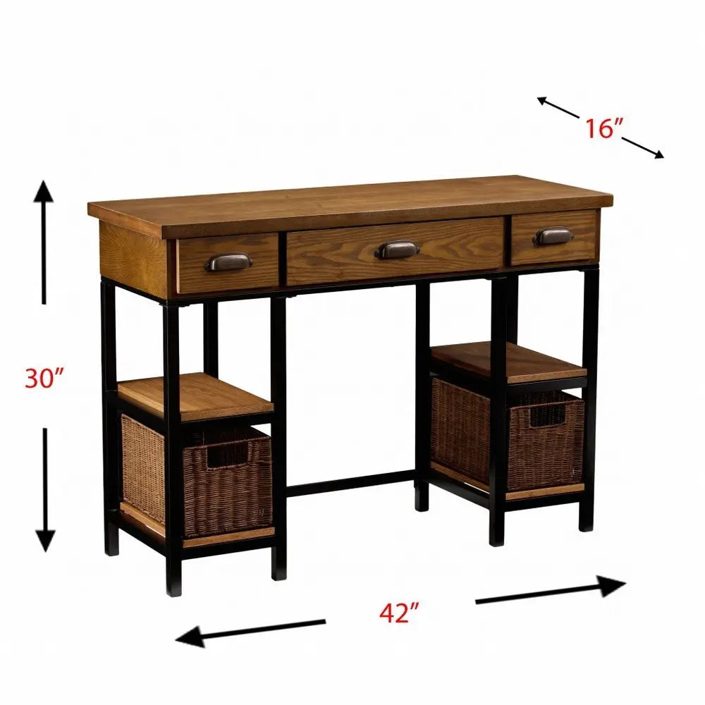 42" Gray And Black Writing Desk With Three Drawers - NOBLE HOME INTERIORS
