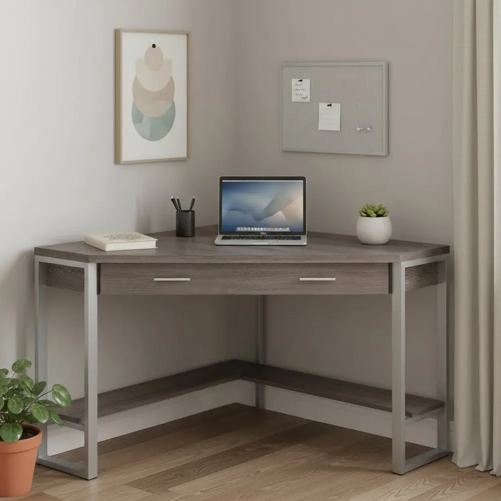 42" Taupe and Silver Corner Computer Desk - NOBLE HOME INTERIORS