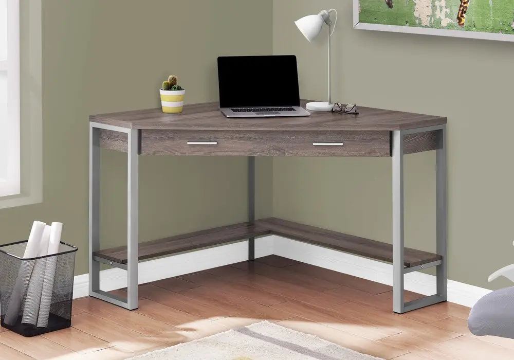 42" Taupe and Silver Corner Computer Desk - NOBLE HOME INTERIORS