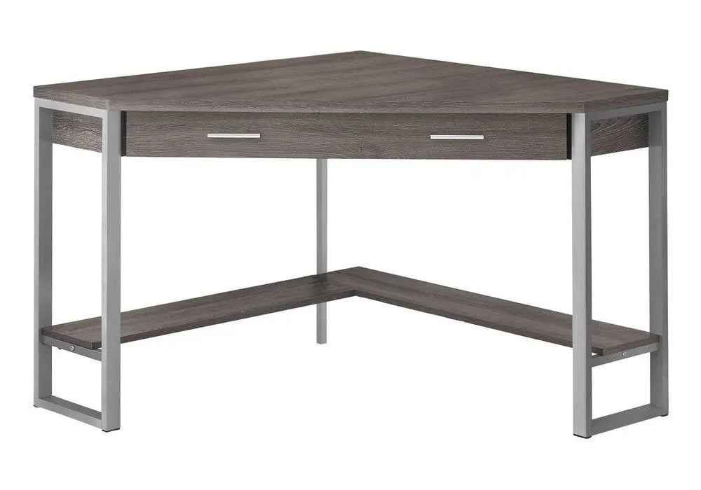 42" Taupe and Silver Corner Computer Desk - NOBLE HOME INTERIORS
