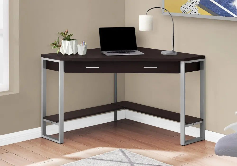 42" Taupe and Silver Corner Computer Desk - NOBLE HOME INTERIORS