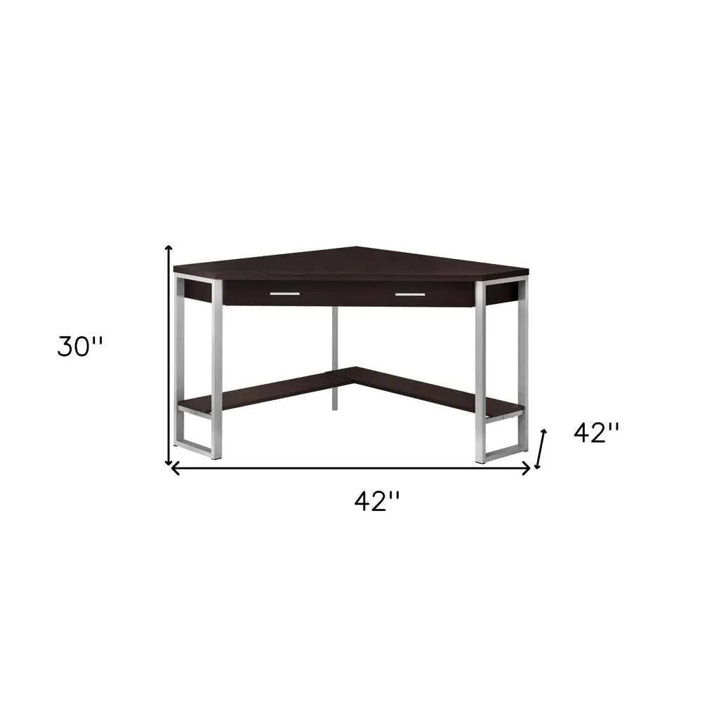 42" Taupe and Silver Corner Computer Desk - NOBLE HOME INTERIORS
