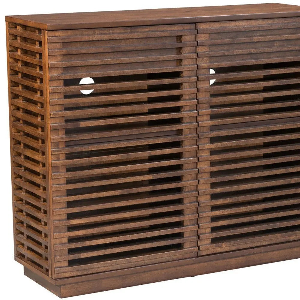 42" Walnut Wood Accent Cabinet With Three Shelves And Two Drawers - NOVA HOME FURNITURE