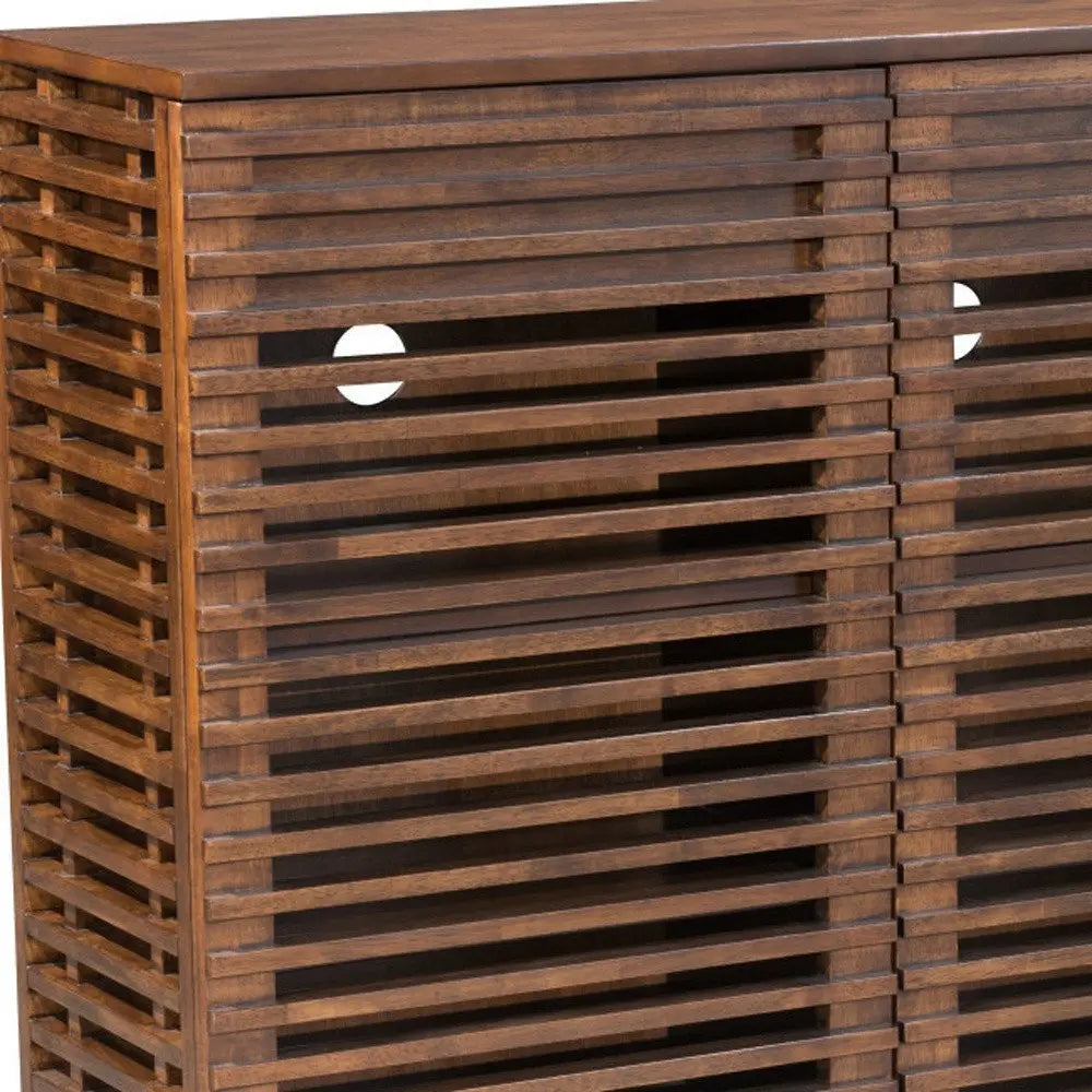 42" Walnut Wood Accent Cabinet With Three Shelves And Two Drawers - NOVA HOME FURNITURE