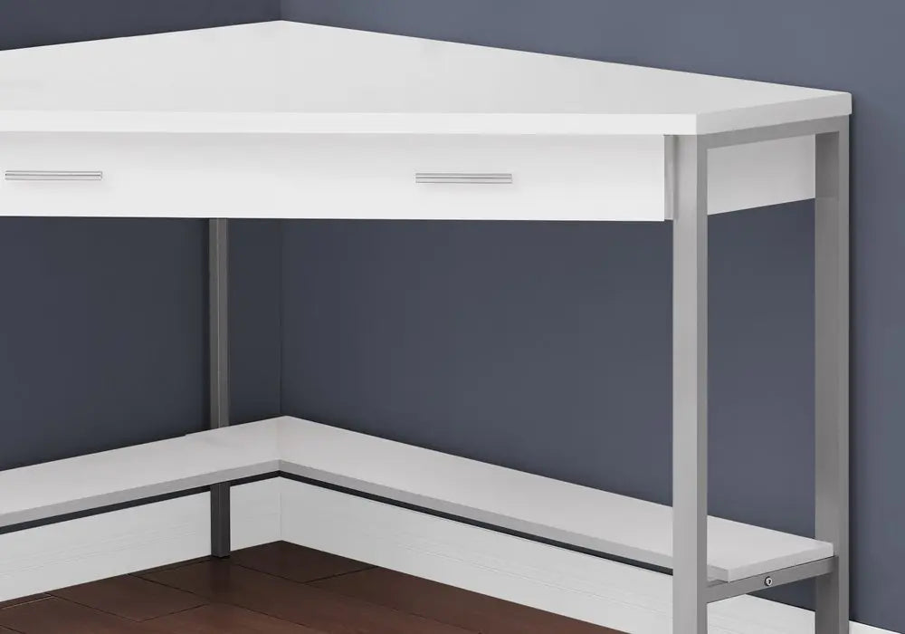42" White and Silver Corner Computer Desk - NOBLE HOME INTERIORS