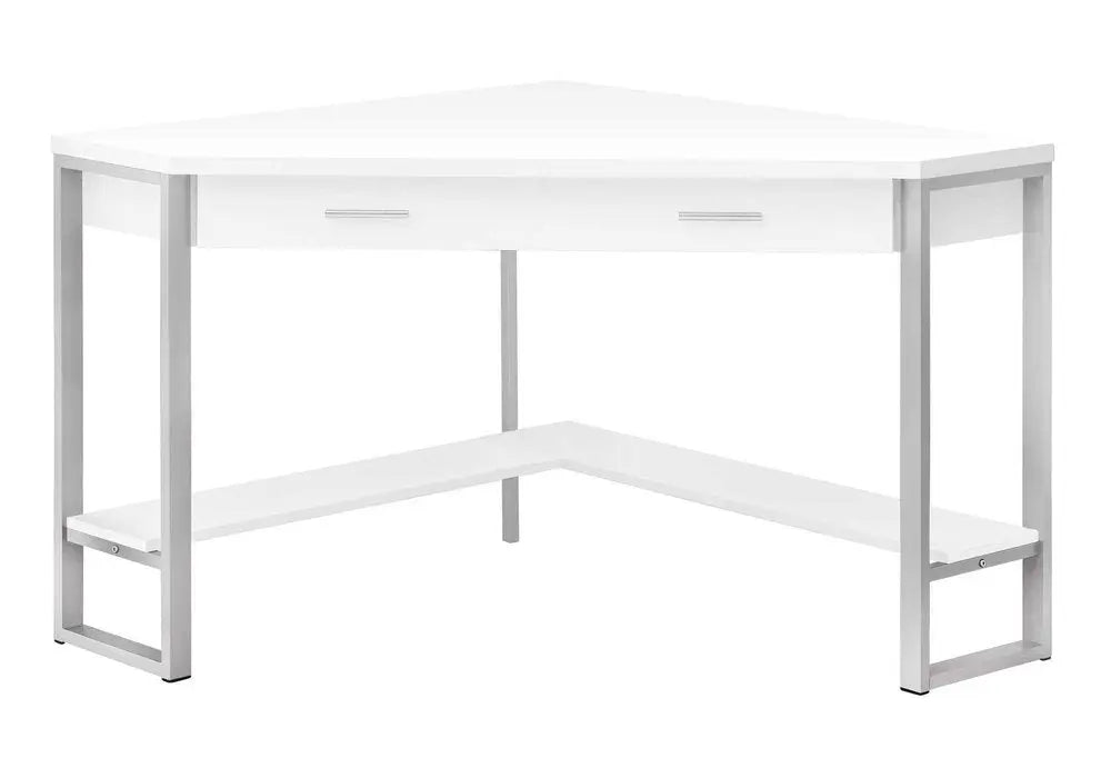 42" White and Silver Corner Computer Desk - NOBLE HOME INTERIORS