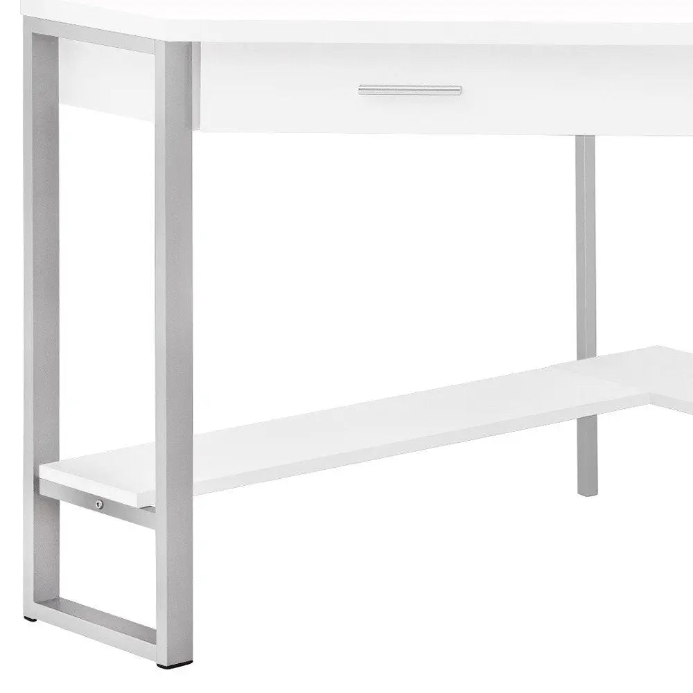 42" White and Silver Corner Computer Desk - NOBLE HOME INTERIORS