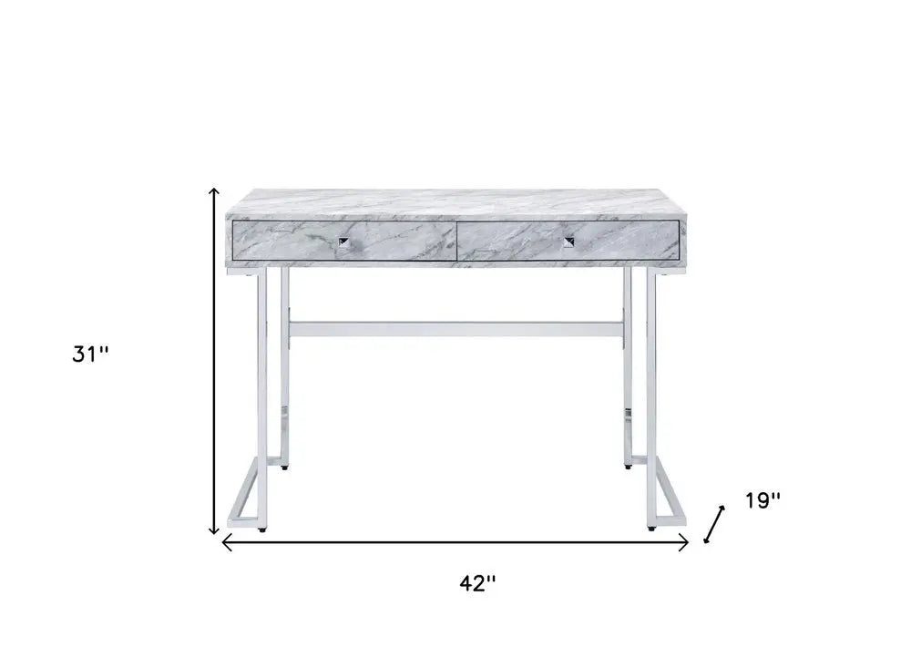 42" White Writing Desk With Two Drawers - NOBLE HOME INTERIORS