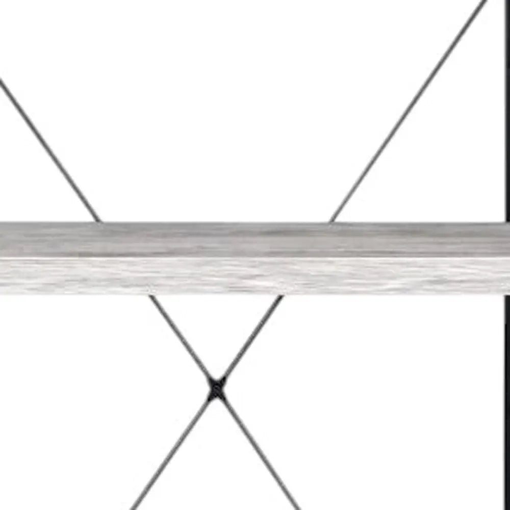 43" Antiqued White And Black Metal and Wood Four Tier Etagere Bookcase - NOBLE HOME INTERIORS