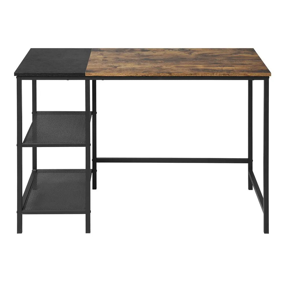 43" Brown and Black Wood and Metal H - Shape Computer Desk - NOBLE HOME INTERIORS