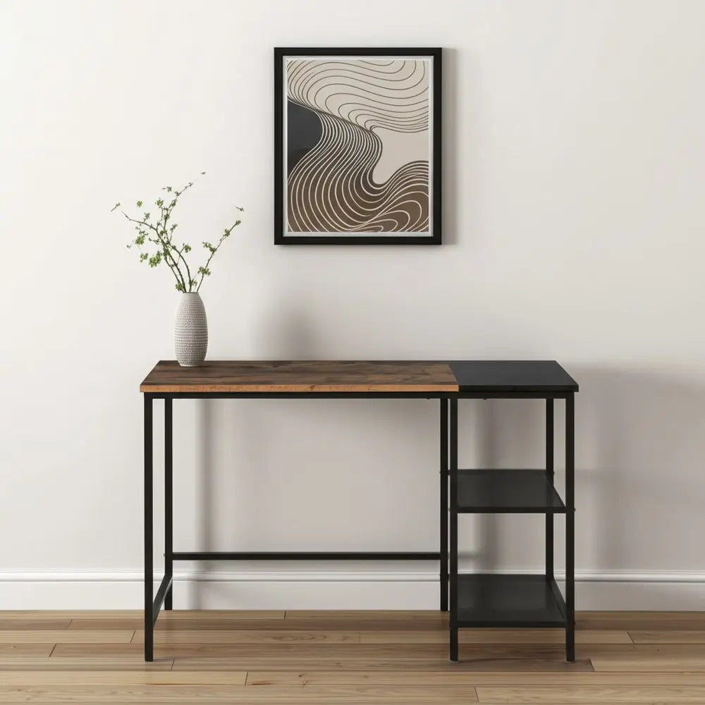 43" Brown and Black Wood and Metal H - Shape Computer Desk - NOBLE HOME INTERIORS