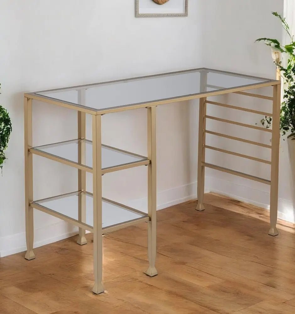 43" Clear and Gold Glass Writing Desk - NOBLE HOME INTERIORS