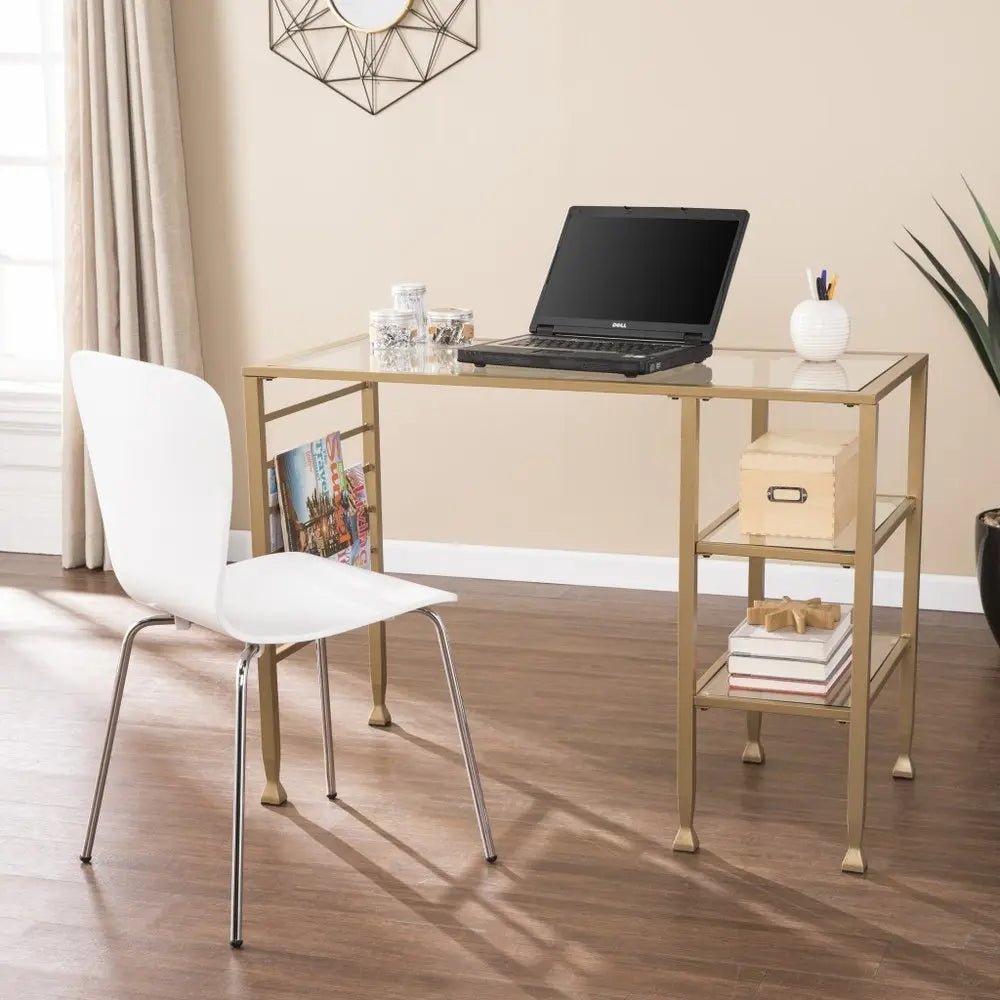 43" Clear and Gold Glass Writing Desk - NOBLE HOME INTERIORS