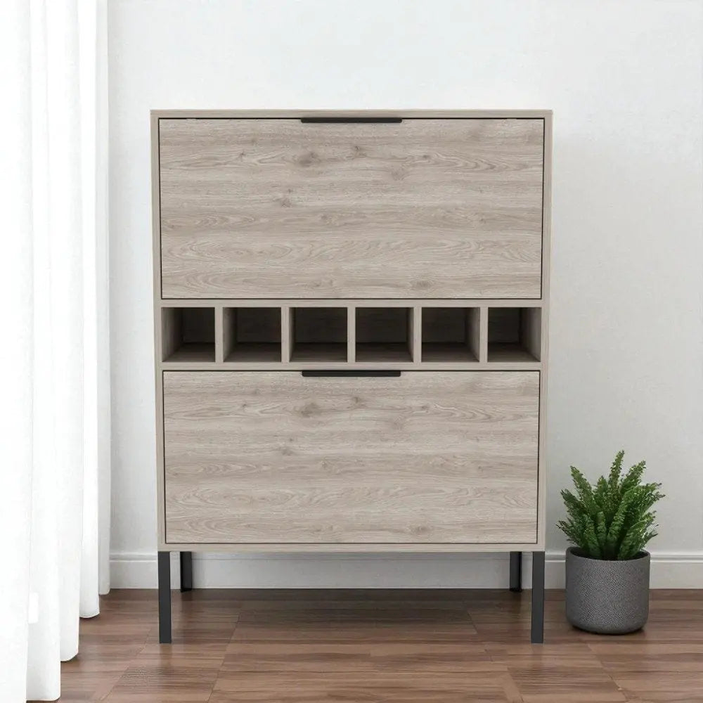 43" Light Gray and Black Wood Console Bar Cabinet With Two Doors - NOVA HOME FURNITURE