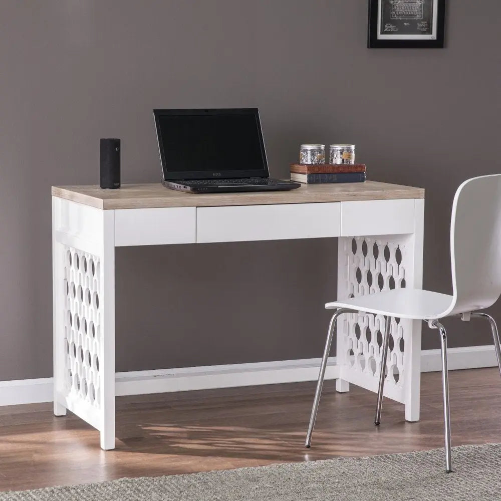 43" Natural And White Writing Desk With Three Drawers - NOBLE HOME INTERIORS