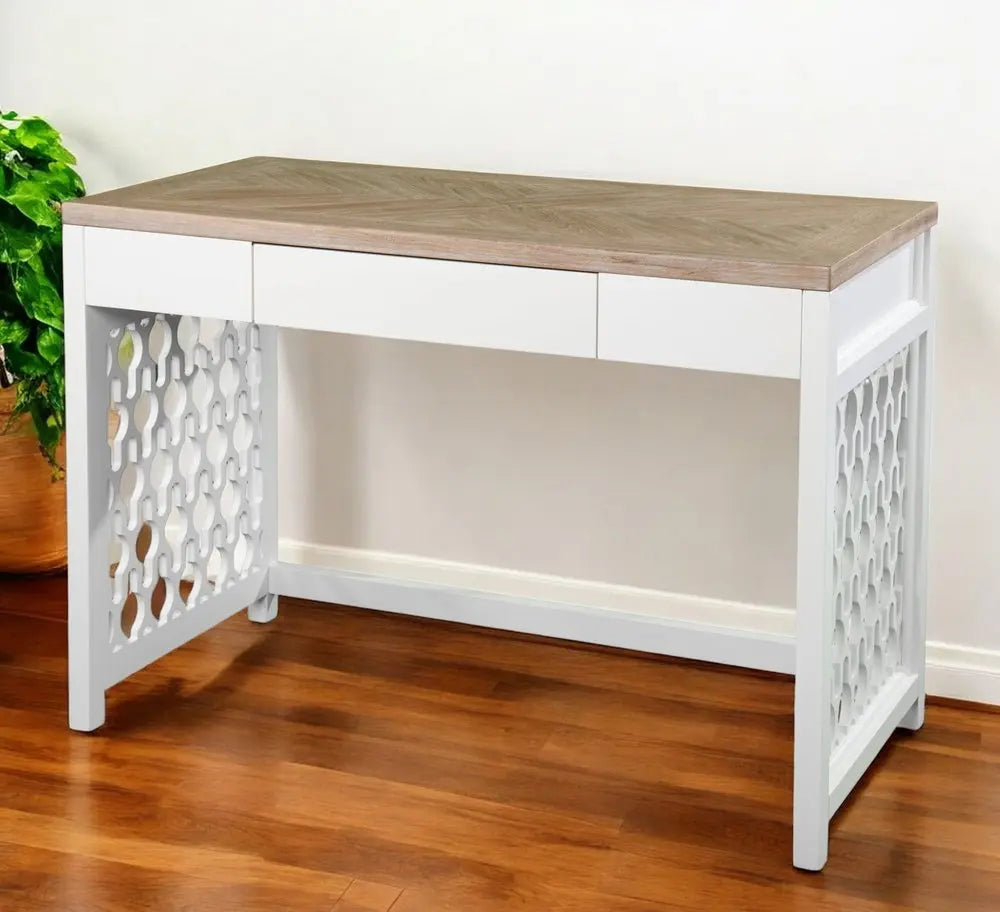 43" Natural And White Writing Desk With Three Drawers - NOBLE HOME INTERIORS