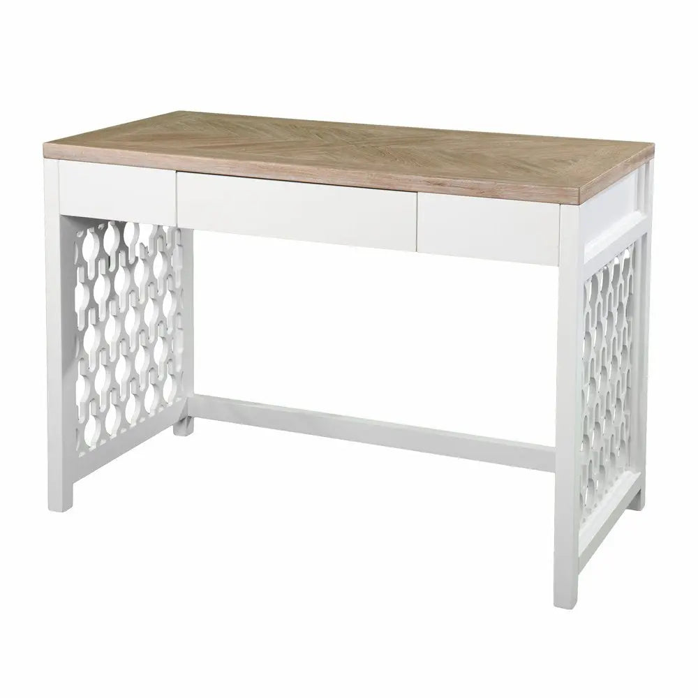 43" Natural And White Writing Desk With Three Drawers - NOBLE HOME INTERIORS