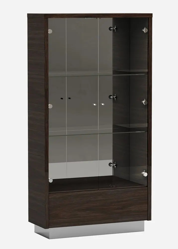 43" Silver and Dark Brown Display Stand With Three Shelves And One Drawer - NOVA HOME FURNITURE