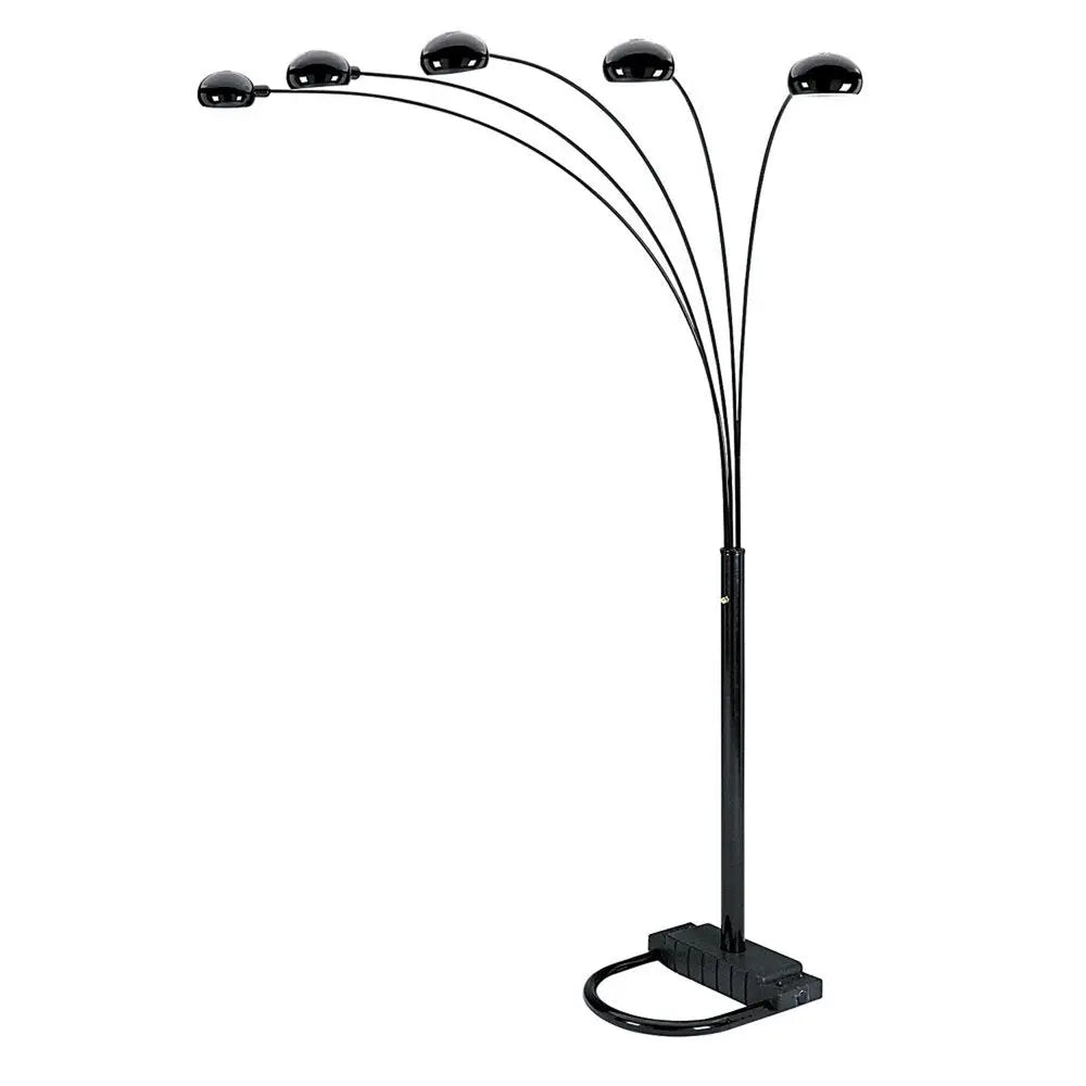 84" Black Five Light Arc Floor Lamp With Black Dome Shade HomeRoots