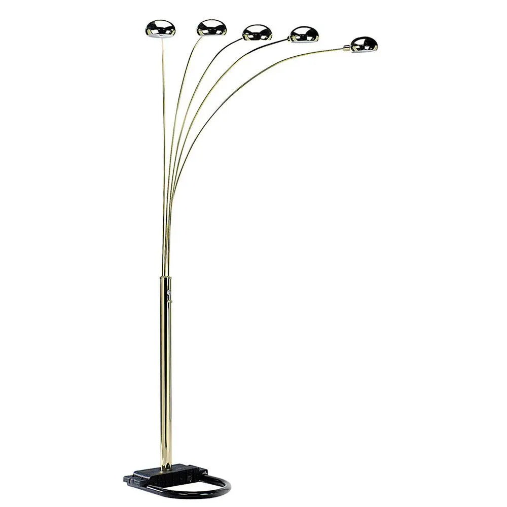84" Nickel Five Lights Arc Floor Lamp With Nickel Dome Shade HomeRoots
