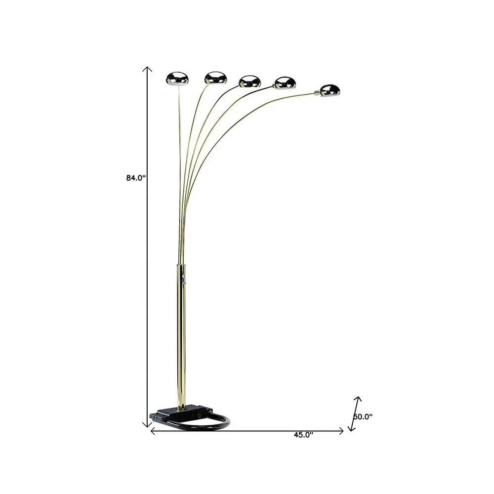 84" Nickel Five Lights Arc Floor Lamp With Nickel Dome Shade HomeRoots