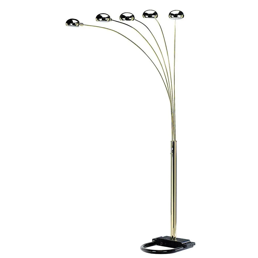 84" Nickel Five Lights Arc Floor Lamp With Nickel Dome Shade HomeRoots