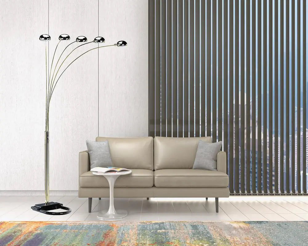 84" Nickel Five Lights Arc Floor Lamp With Nickel Dome Shade HomeRoots