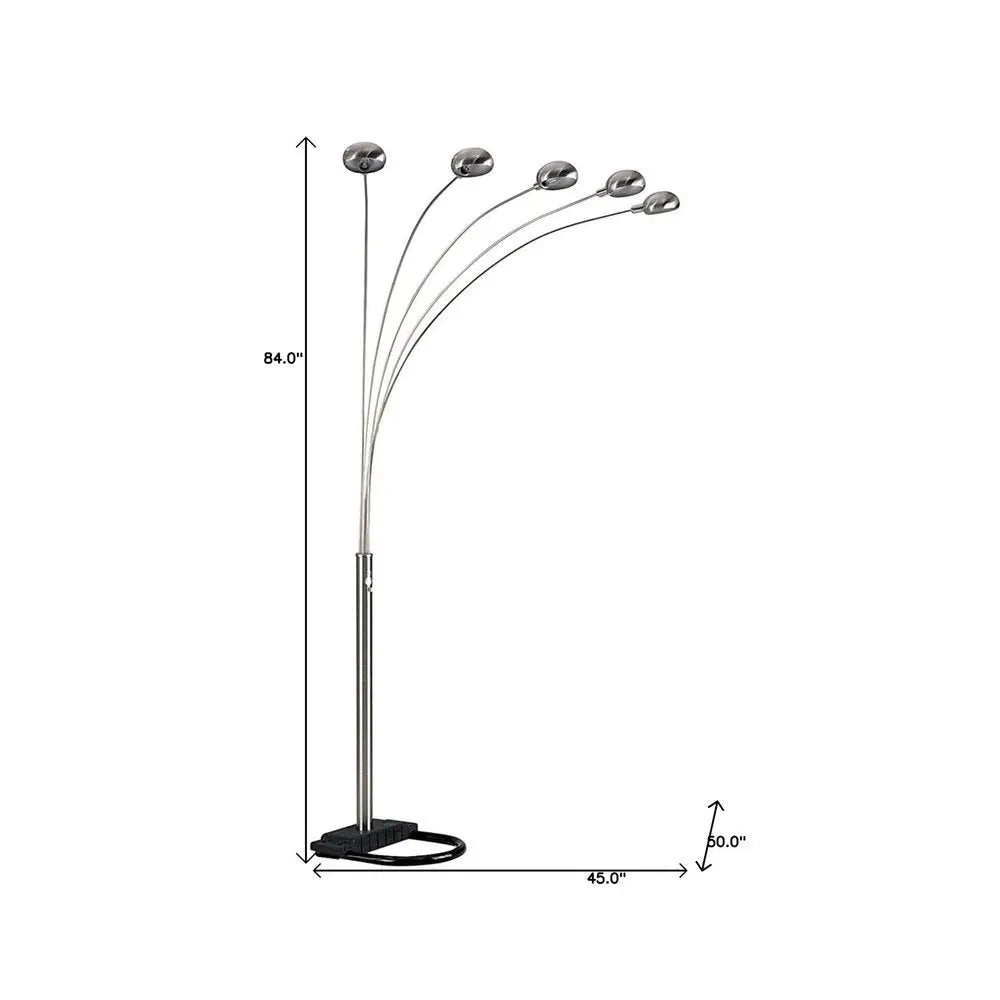 84" Nickel Five Lights Arc Floor Lamp With Nickel Dome Shade HomeRoots