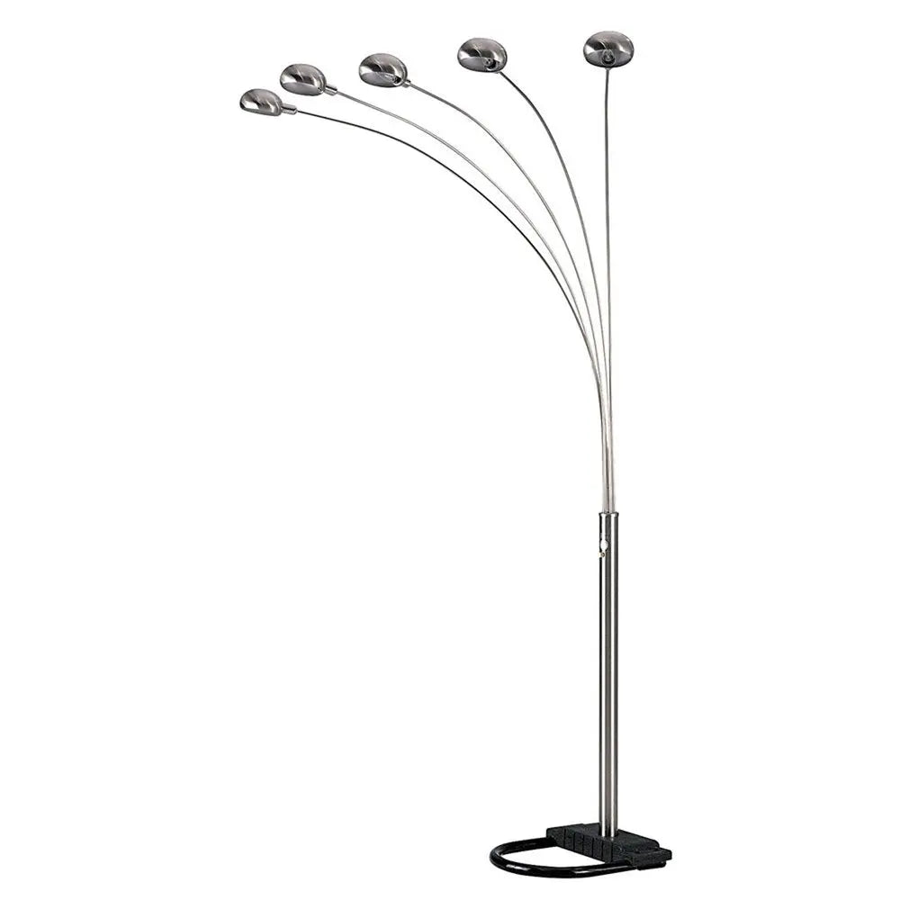 84" Nickel Five Lights Arc Floor Lamp With Nickel Dome Shade HomeRoots