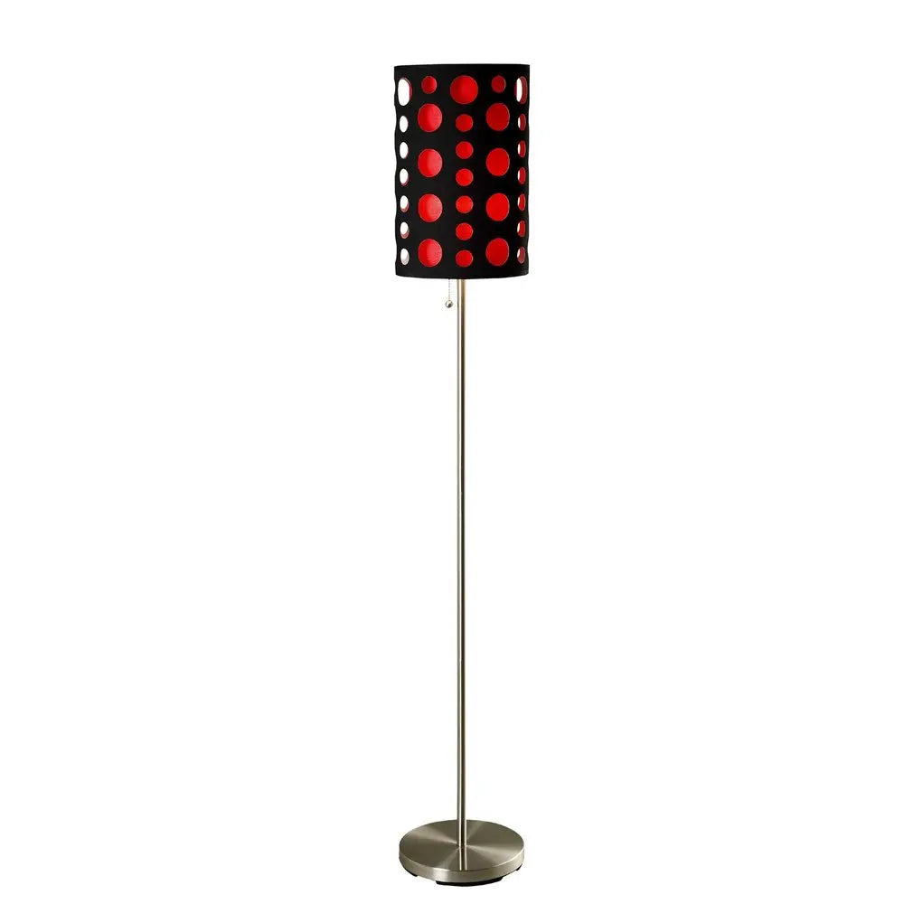66" Steel Novelty Floor Lamp With Black And Red Drum Shade HomeRoots