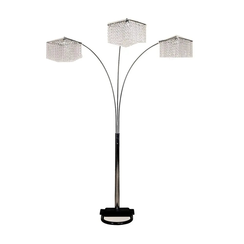 84" Silver Three Light Arched Floor Lamp With Clear Crystal Square Shade HomeRoots