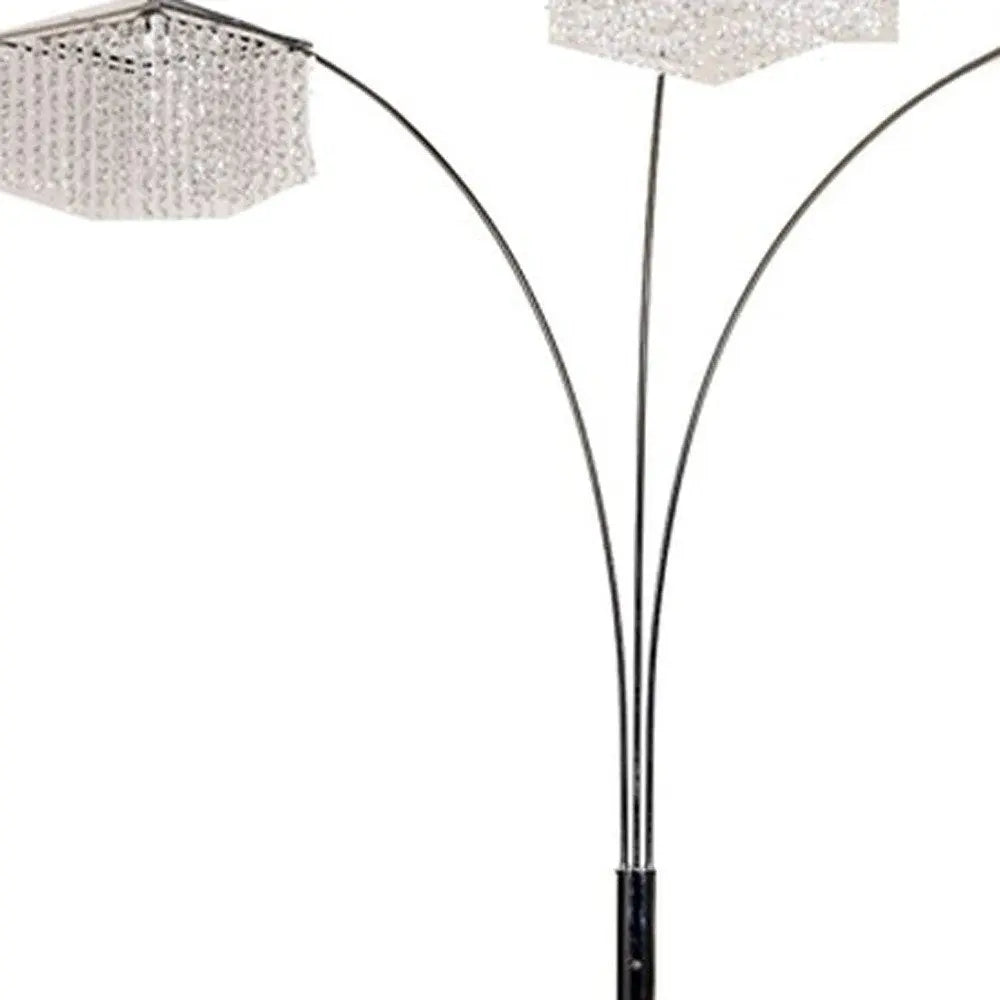 84" Silver Three Light Arched Floor Lamp With Clear Crystal Square Shade HomeRoots