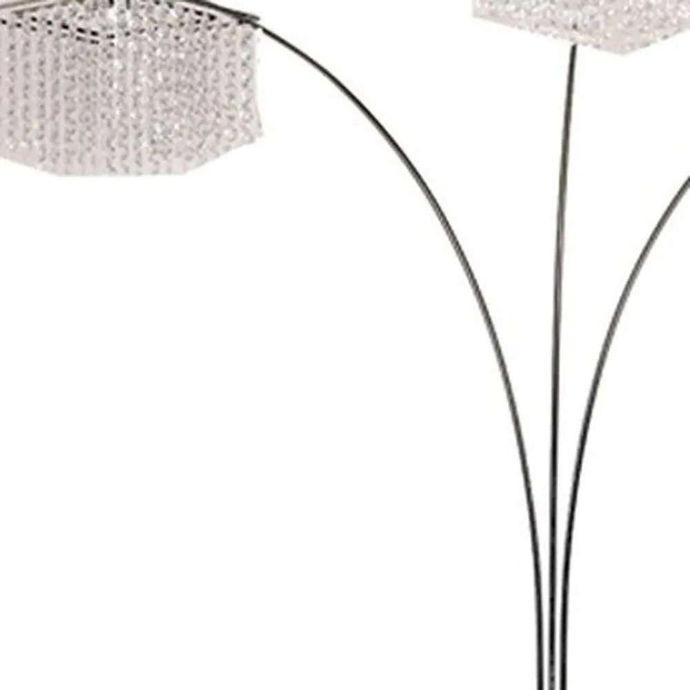 84" Silver Three Light Arched Floor Lamp With Clear Crystal Square Shade HomeRoots