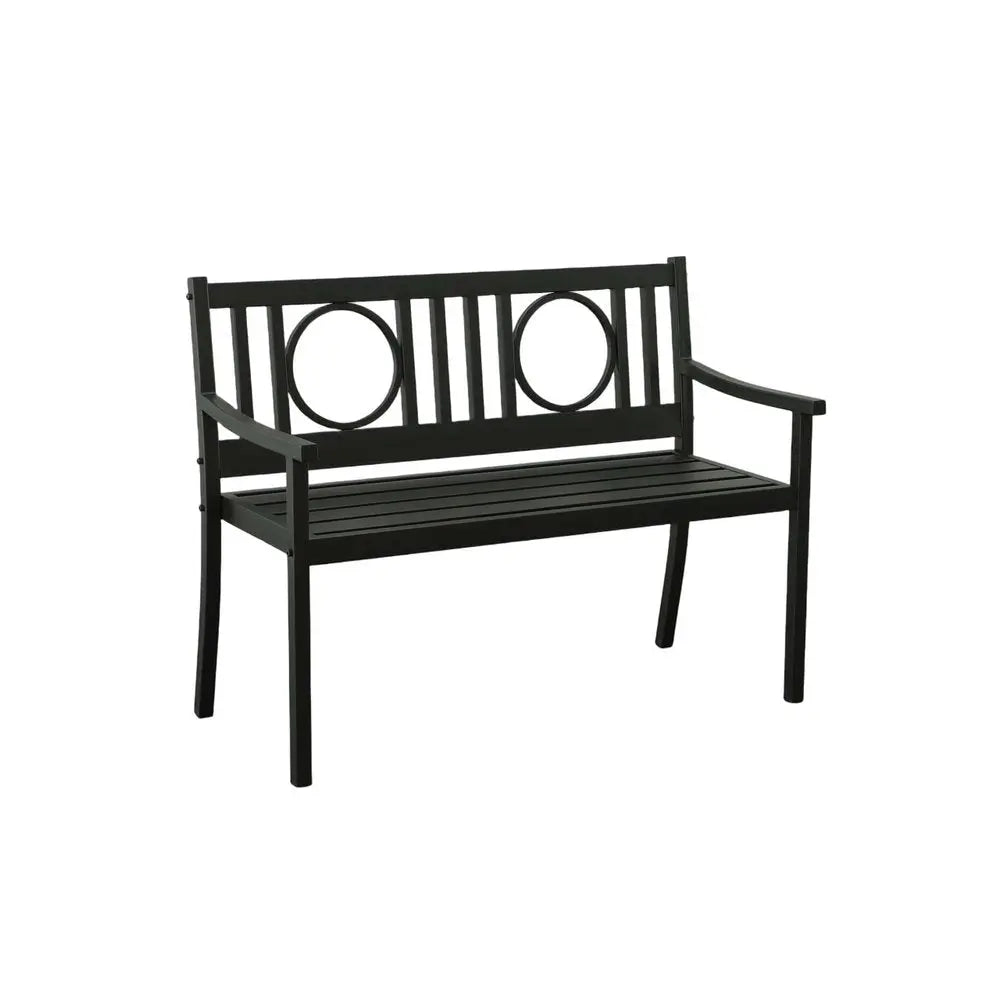 45" Black Metal Geometric Back Garden Patio Bench - NOBLE HOME INTERIORS