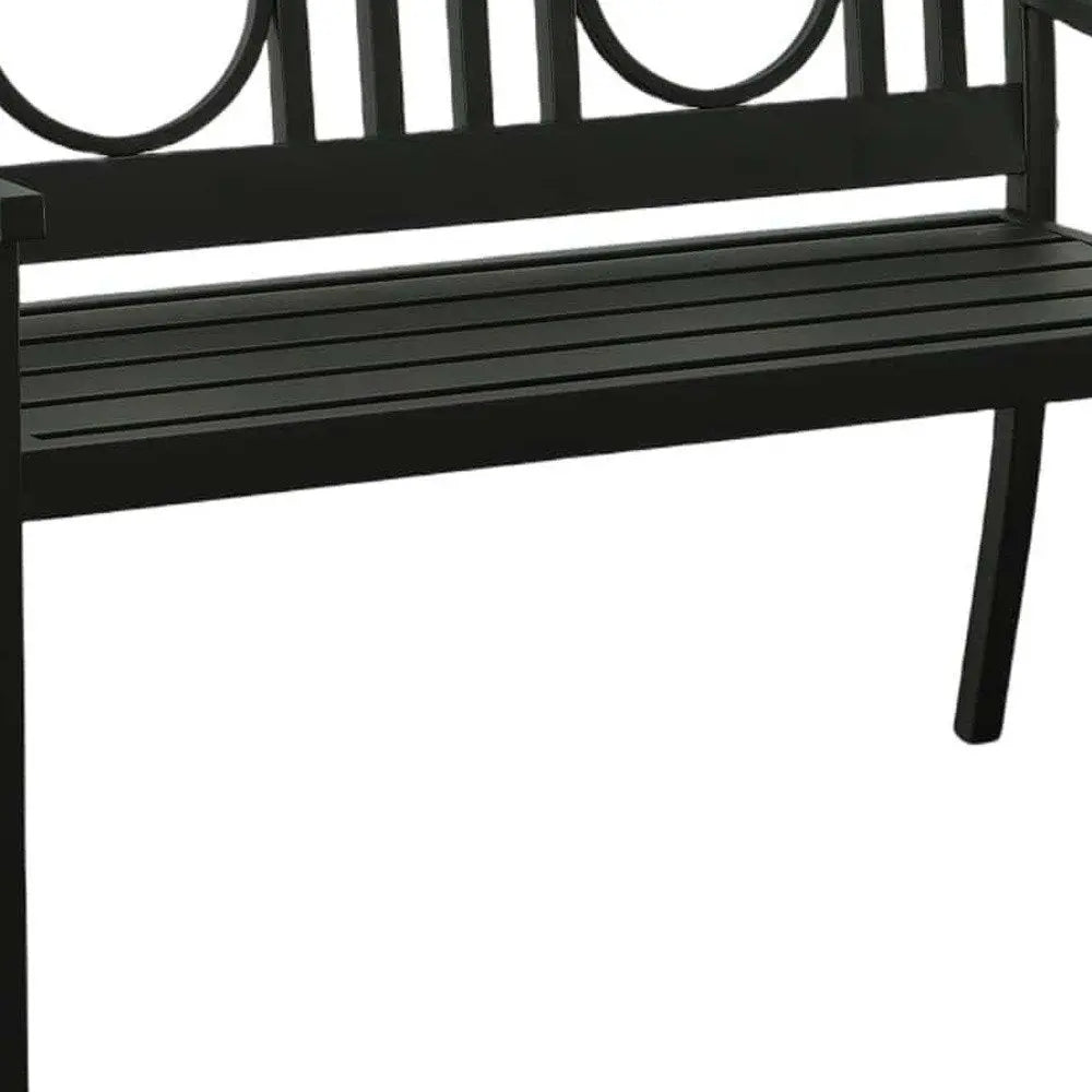 45" Black Metal Geometric Back Garden Patio Bench - NOBLE HOME INTERIORS