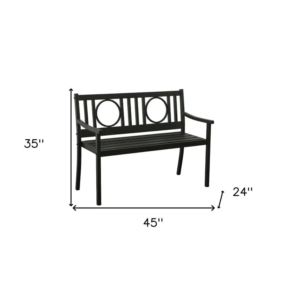 45" Black Metal Geometric Back Garden Patio Bench - NOBLE HOME INTERIORS