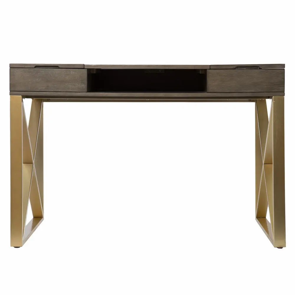 45" Gray and Gold Writing Desk With Two Drawers - NOBLE HOME INTERIORS
