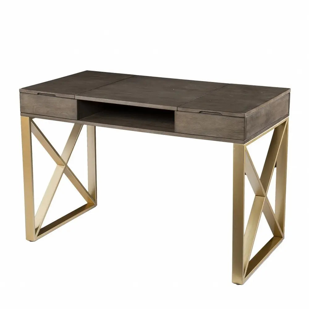 45" Gray and Gold Writing Desk With Two Drawers - NOBLE HOME INTERIORS